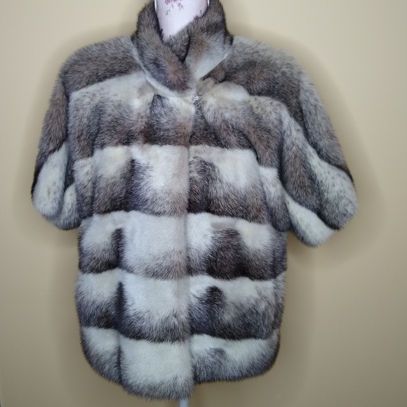 Guy Laroche Jackets & Blazers - GENUINE MINK Silver Gray Striped Mink Short Jacket